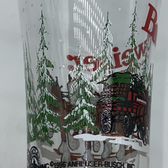 Budweiser Beer Glasses 1996 Plisner VTG Clydesdale Christmas Glass 7" Lot Of 2 - Picture 9 of 16